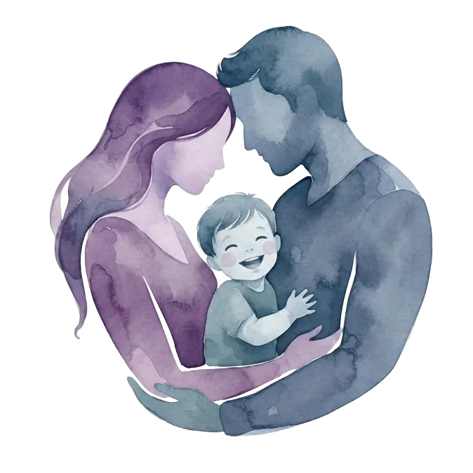Illustration of two parents holding their smiling child
